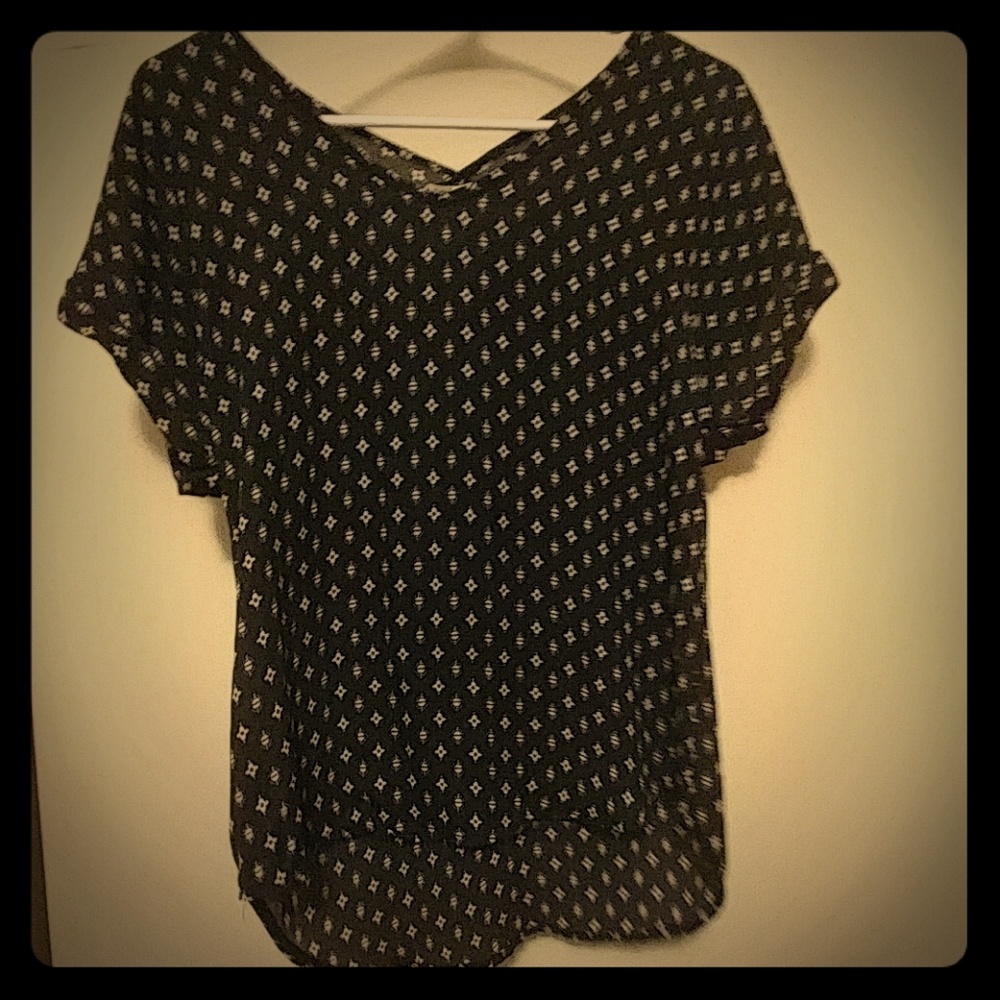 V neck black blouse juniors short sleeve shirt